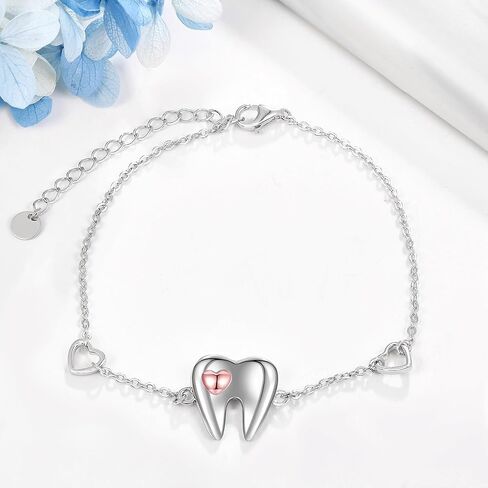 YAFEINI Sterling Silver Heart Tooth Bracelet - Dental Jewelry Gift for Women in Saudi Arabia
