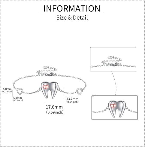 YAFEINI Sterling Silver Heart Tooth Bracelet - Dental Jewelry Gift for Women in Saudi Arabia