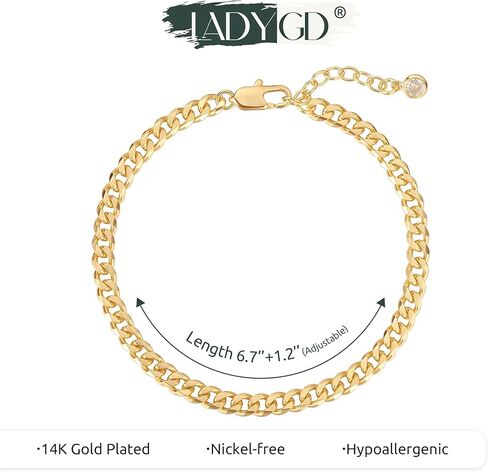 LADYGD أساور الذهب للنساء العصرية 14K مطلية بالذهب مشبك ورق لذيذ الكوبي حبة رابط قابل للتعديل سلسلة سوار الحد الأدنى من الذهب والمجوهرات in Saudi Arabia