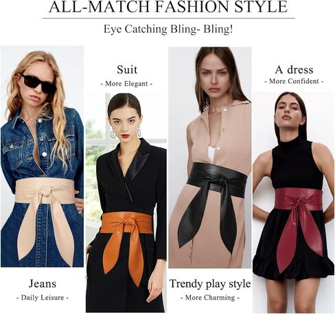 LumiSyne النساء Obi حزام واسع حزام السرج لينة بولي Leather الجلود التعادل التفاف حول حزام خصر معقود حزام مشد حزام لفستان in Saudi Arabia