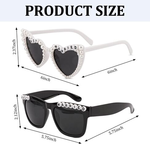 Srotmirw Just Married ديكورات 2 حزمة نظارات شمسية للعروس والعريس باللونين الأبيض والأسود لتزيين حفلات الزفاف المتزوجين فقط وإكسسوارات شهر العسل باللونين الأبيض والأسود in Kuwait