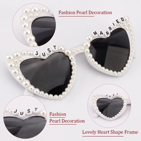 Srotmirw Just Married ديكورات 2 حزمة نظارات شمسية للعروس والعريس باللونين الأبيض والأسود لتزيين حفلات الزفاف المتزوجين فقط وإكسسوارات شهر العسل باللونين الأبيض والأسود in Kuwait