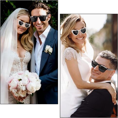 Srotmirw Just Married ديكورات 2 حزمة نظارات شمسية للعروس والعريس باللونين الأبيض والأسود لتزيين حفلات الزفاف المتزوجين فقط وإكسسوارات شهر العسل باللونين الأبيض والأسود in Kuwait