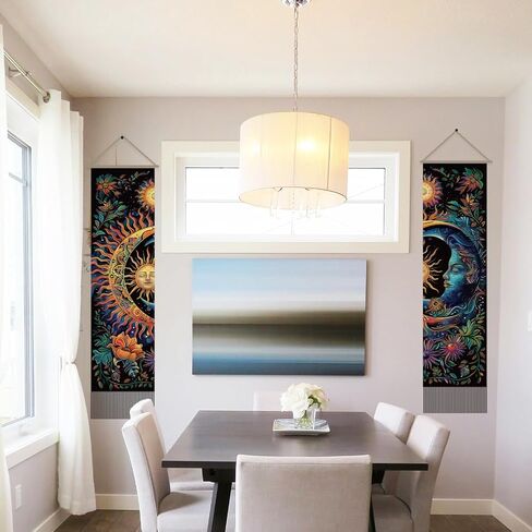 AHANDMAKER 2pcs Sun & Moon Tapestry, Psychedelic Mystic Floral Long Vertical Wall Hanging, Vintage Plant Tassel Wall Art for Bedroom & Living Room, 45.7x13Inch in Saudi Arabia