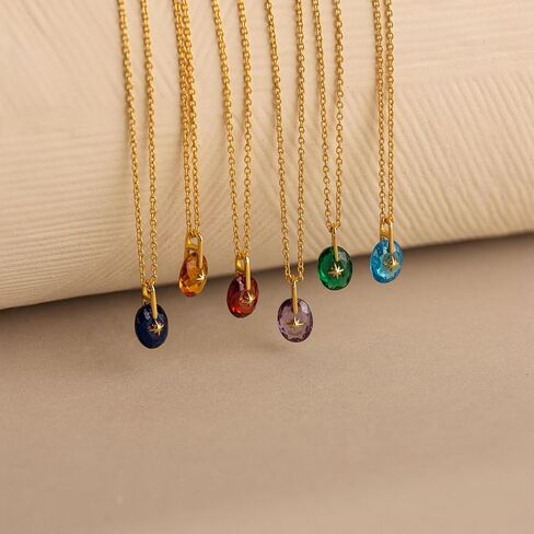 CAITLYNMINIMALIST 18K Gold Plated Sterling Silver North Star Birthstone Signet Mini Charm Gemstone Pendant Necklace Gift for Her in Saudi Arabia