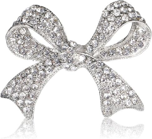 Thinp Rhinestone Bow Brooch Pin, Sparkling Silver Crystal Bow Brooch for Women Elegant Bowknot Vintage Brooches for Lapel Dress Suit Shirt Clothes Decoration Accessories (Silver) in Saudi Arabia