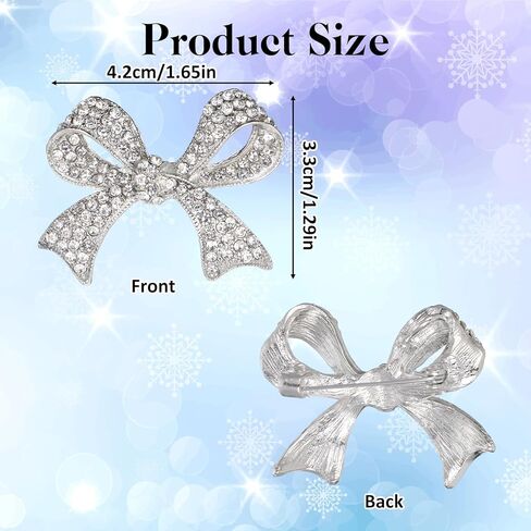 Thinp Rhinestone Bow Brooch Pin, Sparkling Silver Crystal Bow Brooch for Women Elegant Bowknot Vintage Brooches for Lapel Dress Suit Shirt Clothes Decoration Accessories (Silver) in Saudi Arabia