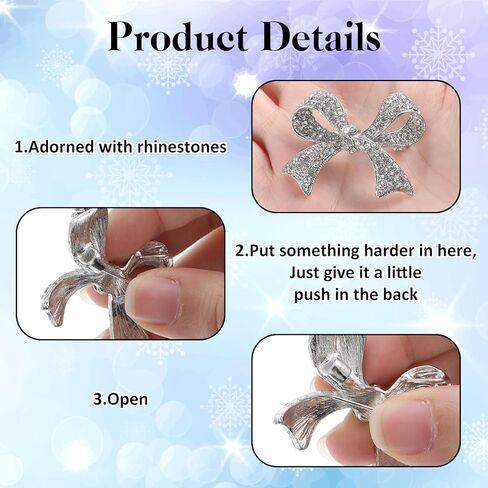 Thinp Rhinestone Bow Brooch Pin, Sparkling Silver Crystal Bow Brooch for Women Elegant Bowknot Vintage Brooches for Lapel Dress Suit Shirt Clothes Decoration Accessories (Silver) in Saudi Arabia