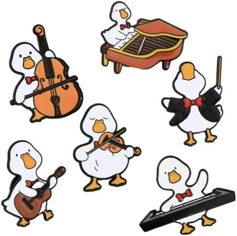 Novelty Duck Music Band Cartoon Brooch for Women Men 6PCS Set Creative Cute Funny White Ducky Guitar Piano Violin Pins Enamel Animal Brooches Lapel Badge Jacket Backpacks Bags Clothing Accessories in Saudi Arabia