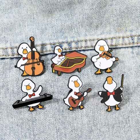 Novelty Duck Music Band Cartoon Brooch for Women Men 6PCS Set Creative Cute Funny White Ducky Guitar Piano Violin Pins Enamel Animal Brooches Lapel Badge Jacket Backpacks Bags Clothing Accessories in Saudi Arabia