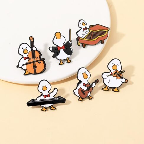 Novelty Duck Music Band Cartoon Brooch for Women Men 6PCS Set Creative Cute Funny White Ducky Guitar Piano Violin Pins Enamel Animal Brooches Lapel Badge Jacket Backpacks Bags Clothing Accessories in Saudi Arabia