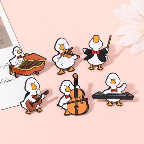 Novelty Duck Music Band Cartoon Brooch for Women Men 6PCS Set Creative Cute Funny White Ducky Guitar Piano Violin Pins Enamel Animal Brooches Lapel Badge Jacket Backpacks Bags Clothing Accessories in Saudi Arabia