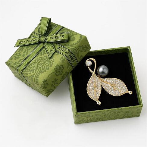Elegant Crystal Leaf Brooch Pin with Grey Pearl, Gold-Plated Alloy with Rhinestones, 3.5cm Decorative Fashion Accessory in Saudi Arabia