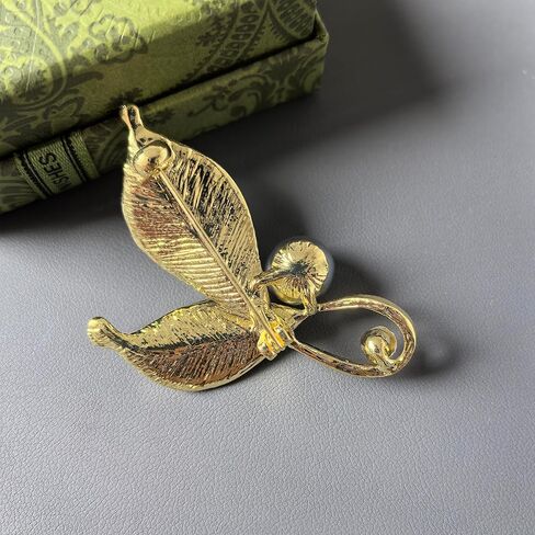 Elegant Crystal Leaf Brooch Pin with Grey Pearl, Gold-Plated Alloy with Rhinestones, 3.5cm Decorative Fashion Accessory in Saudi Arabia