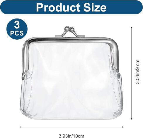 Xindojuz 3 Pcs Clear Coin Purse, Small Transparent Wallets for Women Metal Kiss Lock Change Pouch Jelly Wallets Clear Portable Coins Bags Change Purse, Plastic Waterproof Pvc Transparent Coin Wallet in Saudi Arabia