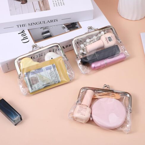 Xindojuz 3 Pcs Clear Coin Purse, Small Transparent Wallets for Women Metal Kiss Lock Change Pouch Jelly Wallets Clear Portable Coins Bags Change Purse, Plastic Waterproof Pvc Transparent Coin Wallet in Saudi Arabia