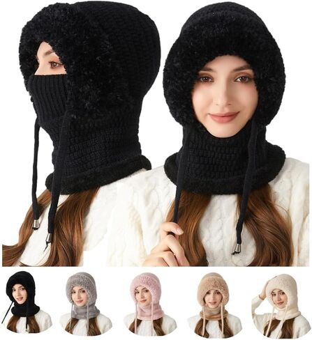 3 in 1 Beanie Hat for Women 3 in 1 Beanie Hat with Scarf and Mask,Winter Outdoor Balaclava Hat for Valentine's Day Gifts in Saudi Arabia