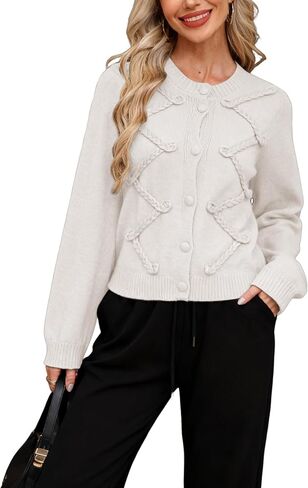 SKIKYAN Womens Fall Knit Cardigans Chunky Button Down Long Sleeve Sweaters Outfits Crochet Coats in Saudi Arabia