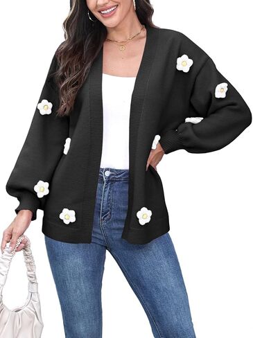 Women's Boho Crochet Cardigan Oversized Open Front Long Sleeve Floral Embroidery Knit Sweater in Saudi Arabia