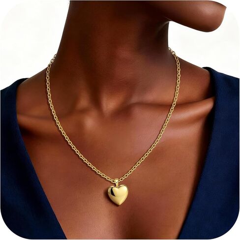 iBastic Chunky Gold Necklace for Women - 16k Gold Plated Long Chunky Puffy Heart Layered Necklace Thick Pendant Bold Statement Necklaces for Women in Saudi Arabia
