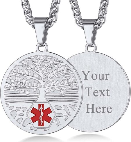 Custom4U Medical Alert Necklace for Women Men Personalized Stainless steel Medical ID Tag Tag with Name Engraved in Saudi Arabia