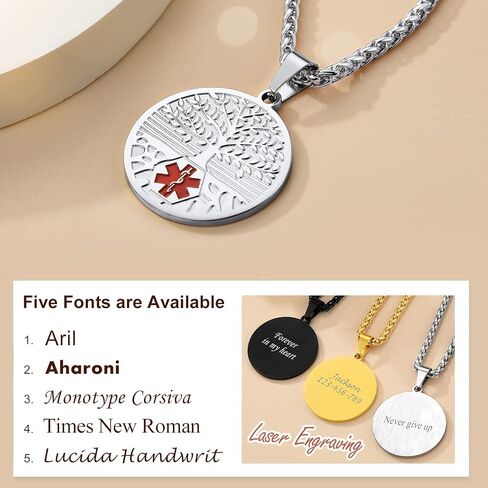 Custom4U Medical Alert Necklace for Women Men Personalized Stainless steel Medical ID Tag Tag with Name Engraved in Saudi Arabia