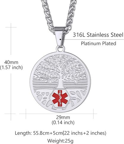 Custom4U Medical Alert Necklace for Women Men Personalized Stainless steel Medical ID Tag Tag with Name Engraved in Saudi Arabia