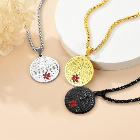 Custom4U Medical Alert Necklace for Women Men Personalized Stainless steel Medical ID Tag Tag with Name Engraved in Saudi Arabia