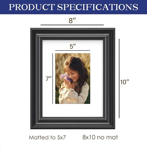 An&He 8x10 Picture Frame, Classic Wooden Style Frame with PS Cover for Home and Office Decor – Black in Saudi Arabia