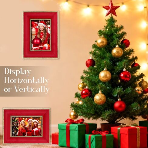 Kathfly 1 قطعة إطار صورة مخملي أحمر مقاس 5 × 7 بوصة إطار صورة عتيق مع حافة معدنية ذهبية تركيب أفقي وعمودي للملصق الفني والألغاز على سطح الطاولة وديكور المنزل والمكتب في عيد الميلاد in Saudi Arabia