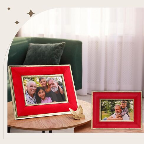 Kathfly 1 قطعة إطار صورة مخملي أحمر مقاس 5 × 7 بوصة إطار صورة عتيق مع حافة معدنية ذهبية تركيب أفقي وعمودي للملصق الفني والألغاز على سطح الطاولة وديكور المنزل والمكتب في عيد الميلاد in Saudi Arabia