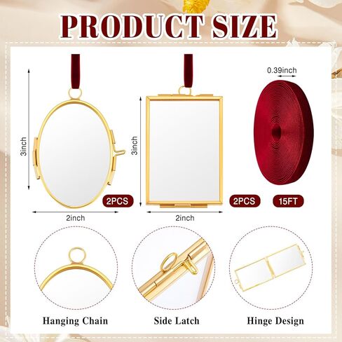 Fiwochic 4 مجموعة إطارات زهرة زجاجية مضغوطة 2 × 3 بوصة إطارات صور زجاجية مزدوجة معلقة مع مدلاة وشريط مخملي أحمر نحاسي عتيق ديكور جداري ذهبي لنباتات الزهور المجففة المضغوطة والأعمال الفنية المنزلية in Kuwait