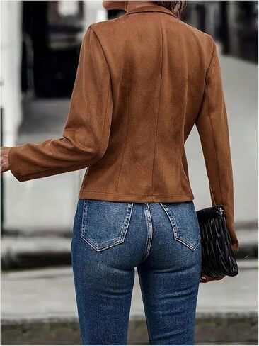 SOLY HUX Women's Faux Suede Open Front Cardigan Jacket Long Sleeve Casual Vintage Outerwear in Saudi Arabia