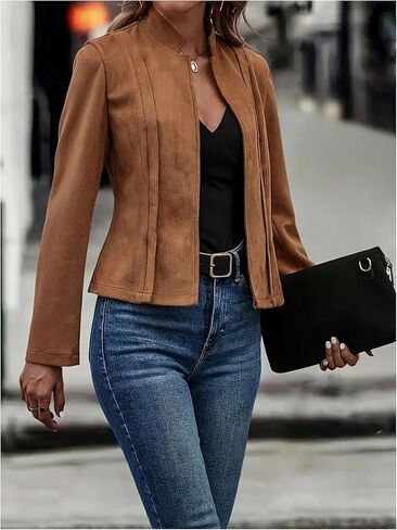 SOLY HUX Women's Faux Suede Open Front Cardigan Jacket Long Sleeve Casual Vintage Outerwear in Saudi Arabia