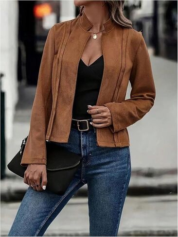 SOLY HUX Women's Faux Suede Open Front Cardigan Jacket Long Sleeve Casual Vintage Outerwear in Saudi Arabia