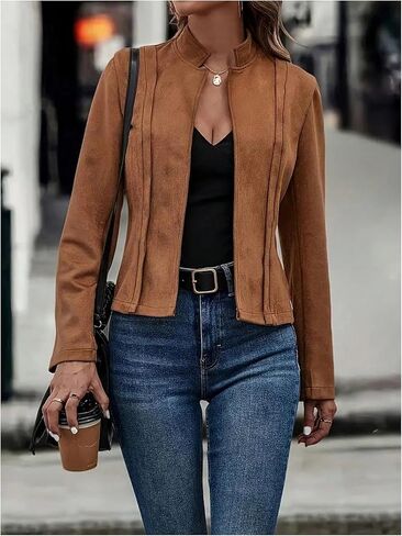 SOLY HUX Women's Faux Suede Open Front Cardigan Jacket Long Sleeve Casual Vintage Outerwear in Saudi Arabia