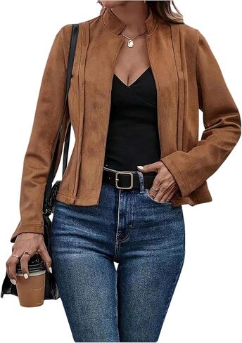 SOLY HUX Women's Faux Suede Open Front Cardigan Jacket Long Sleeve Casual Vintage Outerwear in Saudi Arabia