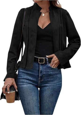 SOLY HUX Women's Faux Suede Open Front Cardigan Jacket Long Sleeve Casual Vintage Outerwear in Saudi Arabia