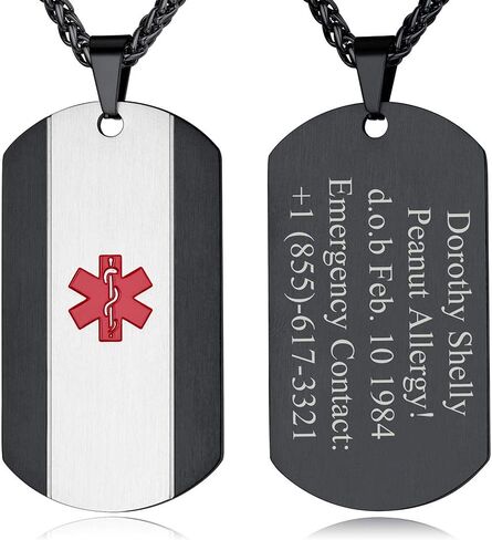 Custom4U Medical Alert Necklace for Women Men Personalized Stainless steel Medical ID Tag Tag with Name Engraved in Saudi Arabia