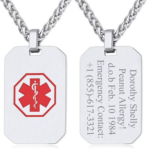 Custom4U Medical Alert Necklace for Women Men Personalized Stainless steel Medical ID Tag Tag with Name Engraved in Saudi Arabia