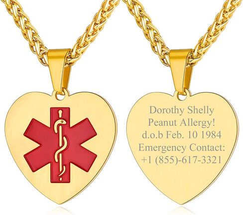 Custom4U Medical Alert Necklace for Women Men Personalized Stainless steel Medical ID Tag Tag with Name Engraved in Saudi Arabia