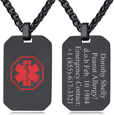 Custom4U Medical Alert Necklace for Women Men Personalized Stainless steel Medical ID Tag Tag with Name Engraved in Saudi Arabia