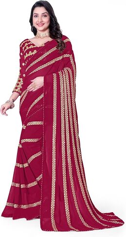 Svayi Saree for Women Georgette Golden Sequin Stripes Embroidery work Saree with Blouse Piece in Saudi Arabia