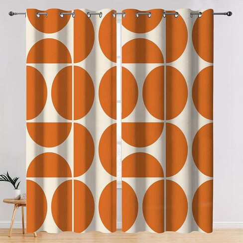 Yuphive Orange Mid-Century Modern Curtains, Boho Abstract Geometric Retro Art Blackout Curtains for Bedroom, Colorful Unique Pattern Insulated Room Darkening Window Drapes 2 Panels Set, 52Wx84L in Saudi Arabia