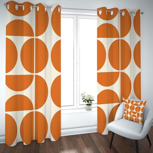 Yuphive Orange Mid-Century Modern Curtains, Boho Abstract Geometric Retro Art Blackout Curtains for Bedroom, Colorful Unique Pattern Insulated Room Darkening Window Drapes 2 Panels Set, 52Wx84L in Saudi Arabia