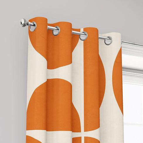 Yuphive Orange Mid-Century Modern Curtains, Boho Abstract Geometric Retro Art Blackout Curtains for Bedroom, Colorful Unique Pattern Insulated Room Darkening Window Drapes 2 Panels Set, 52Wx84L in Saudi Arabia
