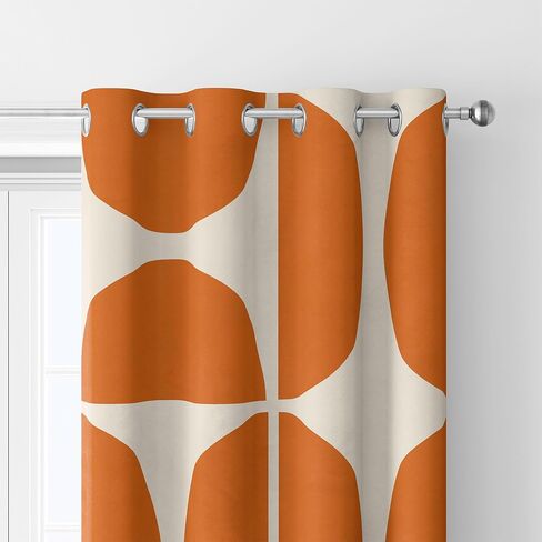 Yuphive Orange Mid-Century Modern Curtains, Boho Abstract Geometric Retro Art Blackout Curtains for Bedroom, Colorful Unique Pattern Insulated Room Darkening Window Drapes 2 Panels Set, 52Wx84L in Saudi Arabia