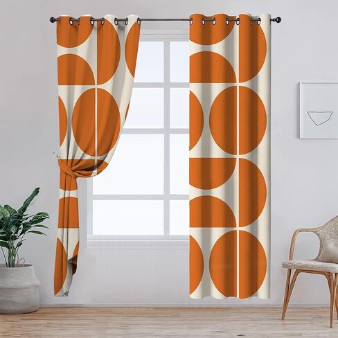 Yuphive Orange Mid-Century Modern Curtains, Boho Abstract Geometric Retro Art Blackout Curtains for Bedroom, Colorful Unique Pattern Insulated Room Darkening Window Drapes 2 Panels Set, 52Wx84L in Saudi Arabia
