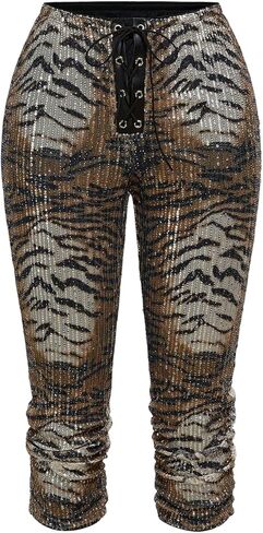 بنطال ضيق نسائي من Verdusa Y2K برباط مزين بالترتر وخصر منخفض وضيق من كابري ملابس النادي in Kuwait