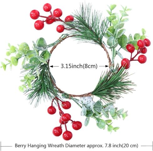 FAZHBARY 4 PCS Small Red Berry Wreath Artificial Berries Pine Needles Candle Ring Garland with Snowy Eucalyptus Stem for Christmas Ornaments Decor in Saudi Arabia
